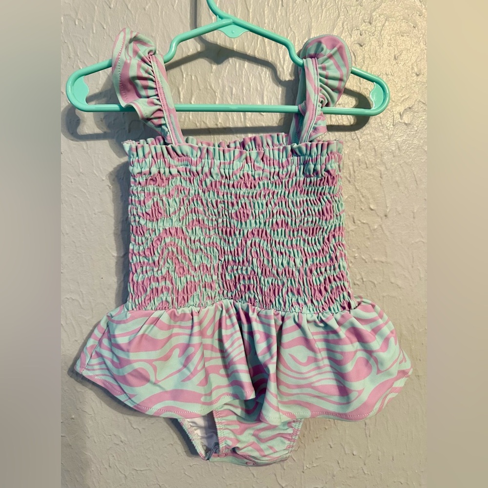 Caden Lane Girls Swimsuit Zebra Print Blue and Purple